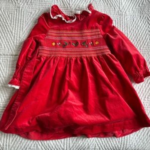 Mini Boden Red Christmas Dress toddler Girl 3T 4T Embroidered